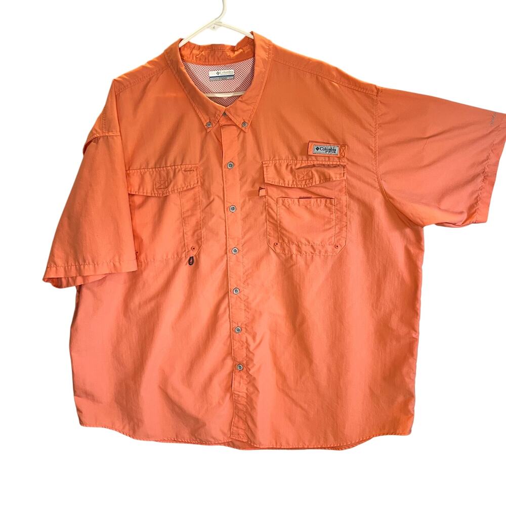 Men's Columbia PFG Short Sleeve Fishing Shirt, Omni-Shade UPF 4X Orange